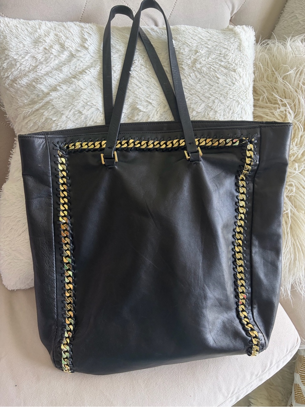 Zara Black Tote with Gold Chain Trim